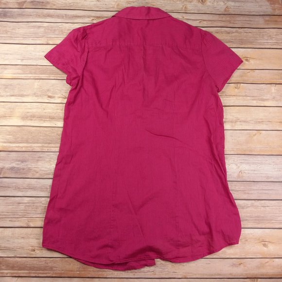 Style & Co 10 Button Front Short Sleeve Shirt Pink Pinstripe - Picture 5 of 6